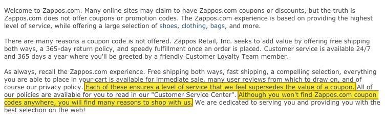  Zappo's coupon policy
