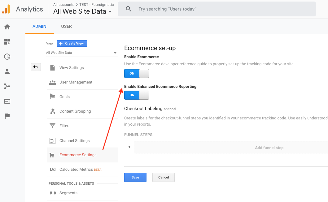 enable ecommerce reporting