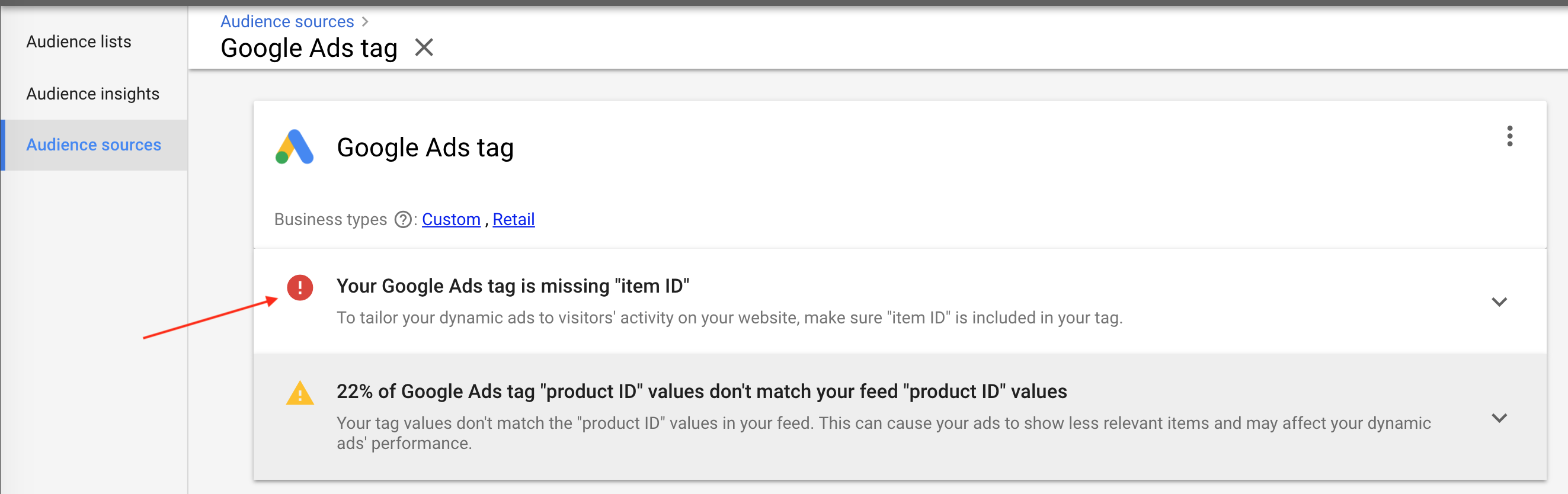 22% Google Ads Tag "product ID" values don't match your feed "product ID" values