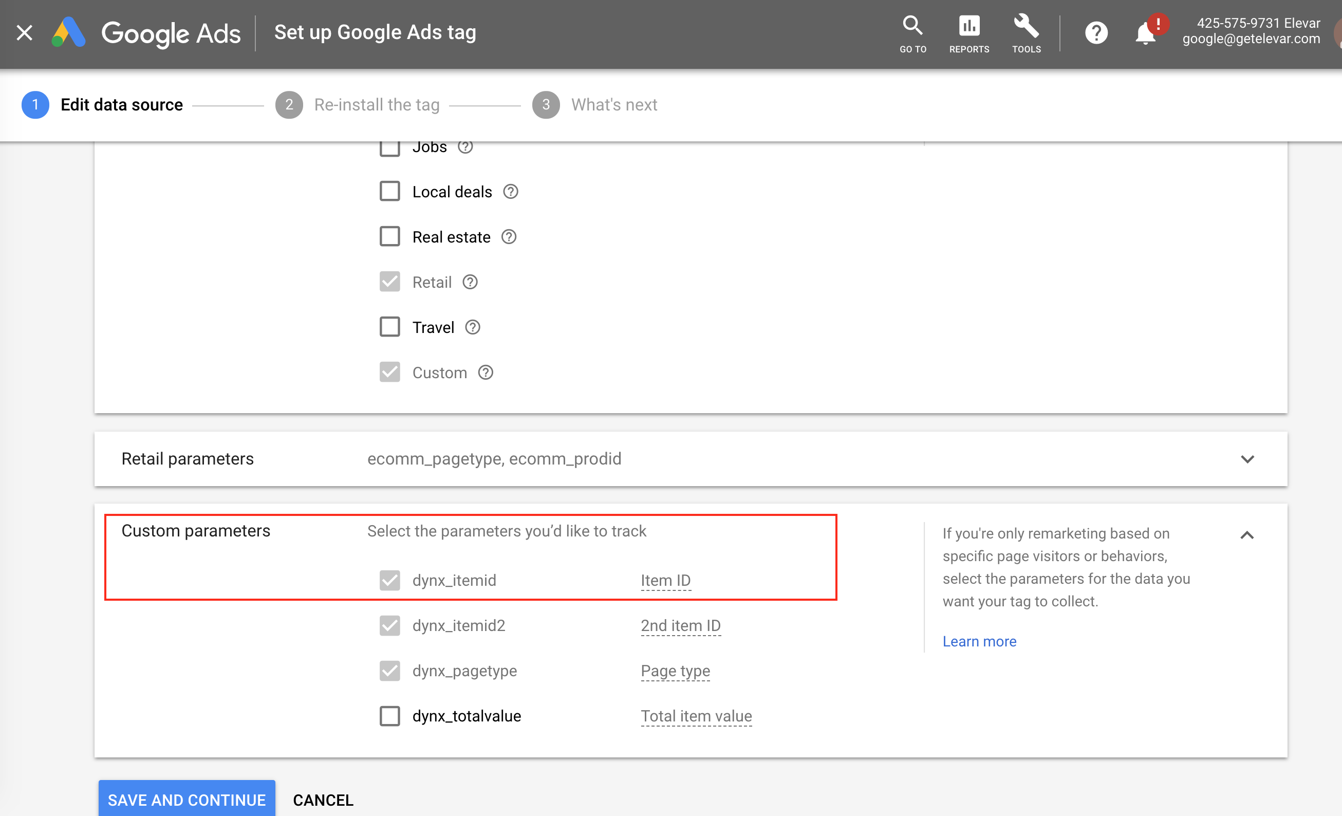 product id custom parameters