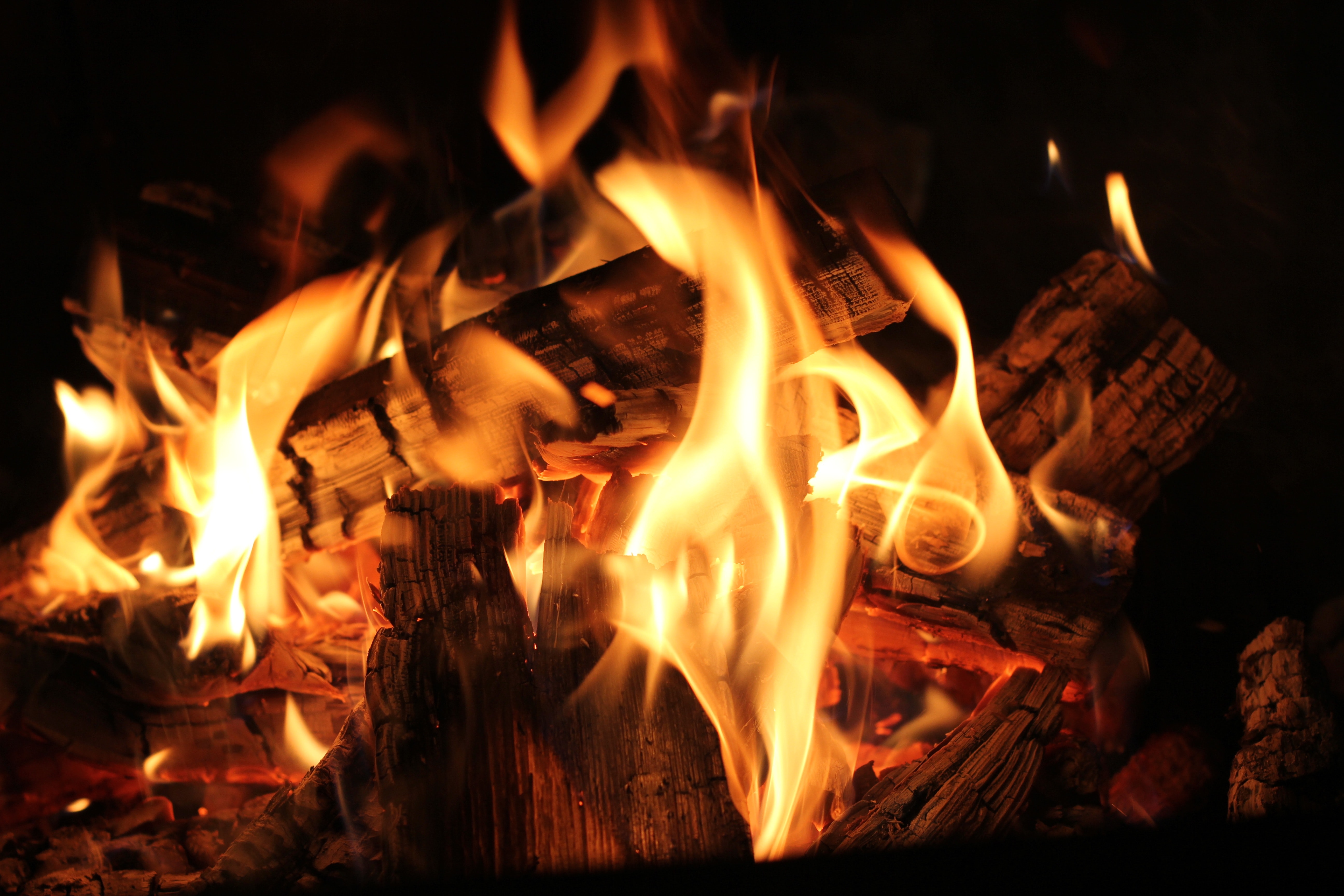 Cozy winter campfire