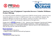 American Crane & Equipment Corporation Increases Columbus McKinnon Product Offerings (September 2016)