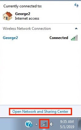 To see your local IP address in Windows 7, start by clicking the Network Connection icon on your Desktop.
