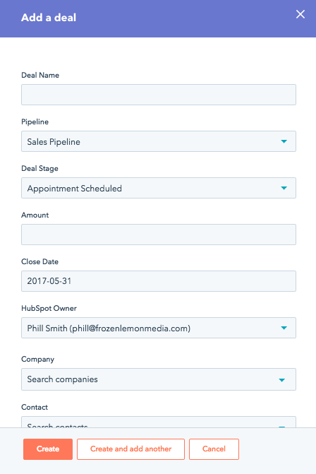 Creating a Deal in HubSpot CRM Creating a Deal in HubSpot CRM