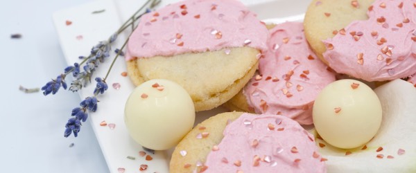 Pink Edible Glitter Hearts on Cookies