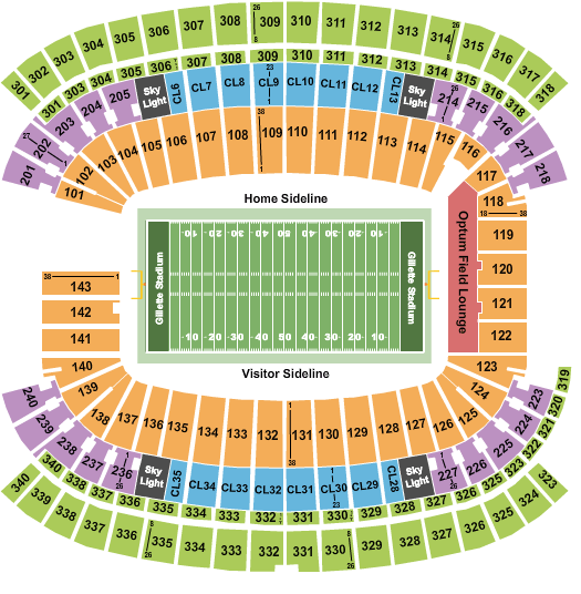 Gillette Stadium Seating Charts Rows