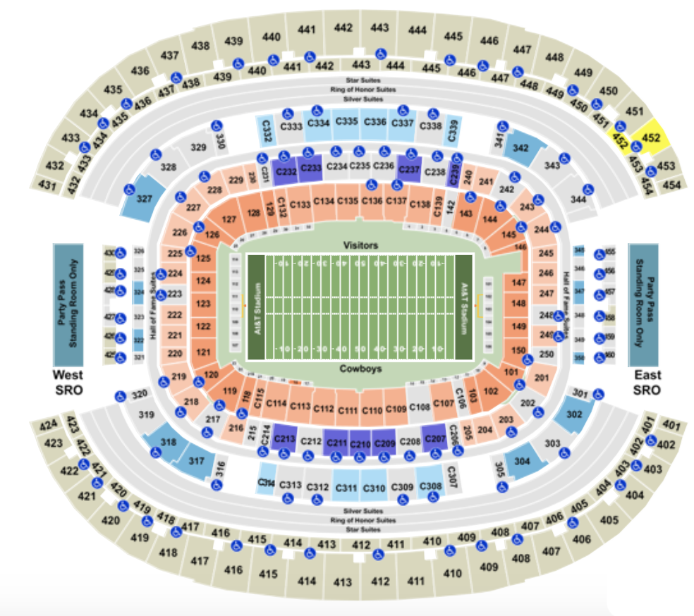 Cowboy Stadium View From Seat At&T Stadium Seating Chart With Row, Seat And Club Details