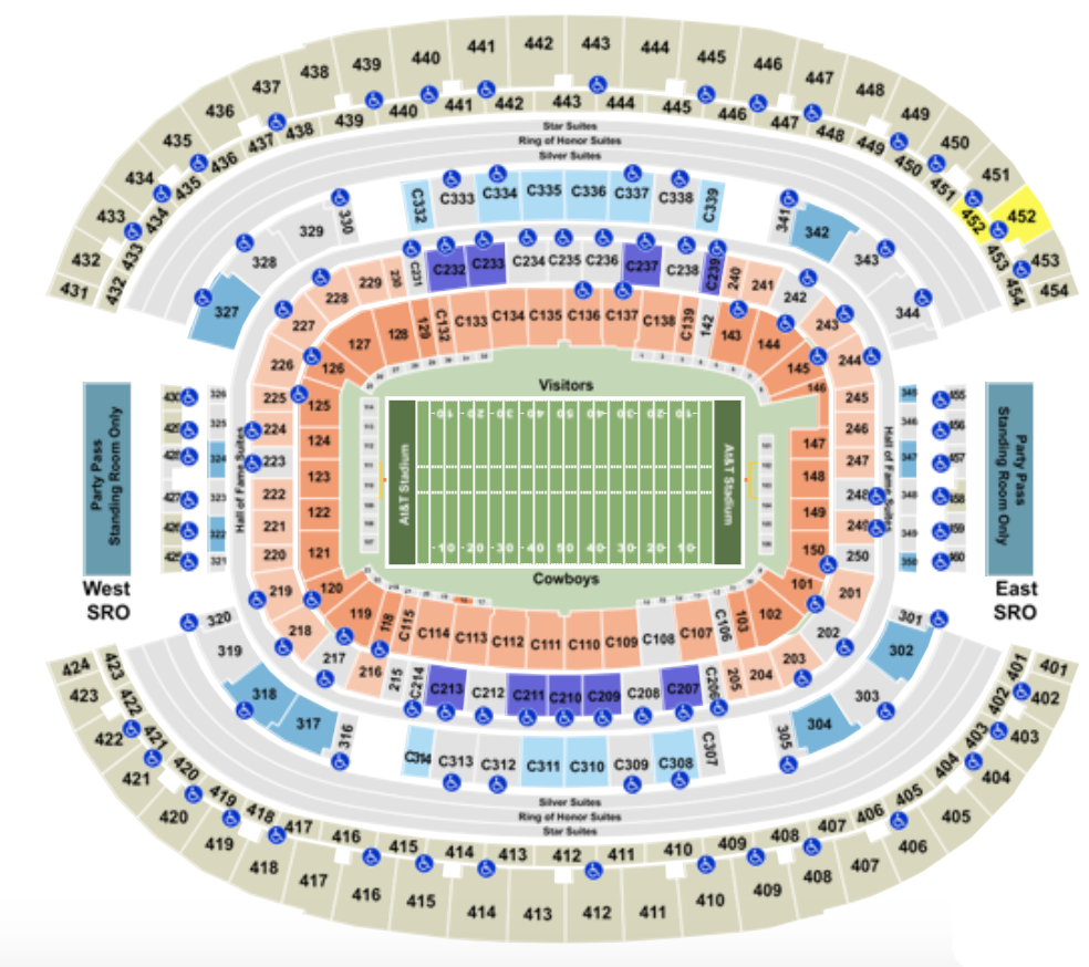 Dallas Cowboys Stadium Map At&T Stadium Seating Chart With Row, Seat And Club Details