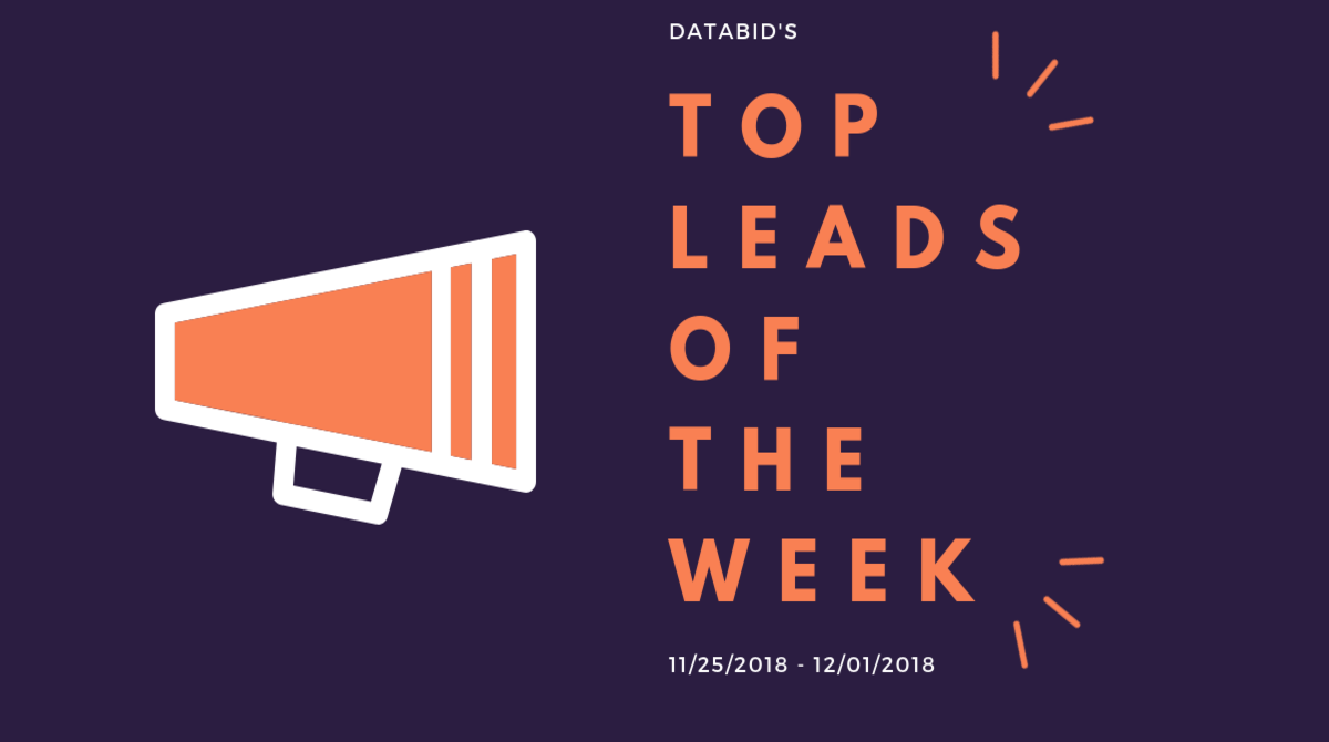 DataBid's Top Project Leads Of The Week - (11/25/2018 - 12/01/2018)