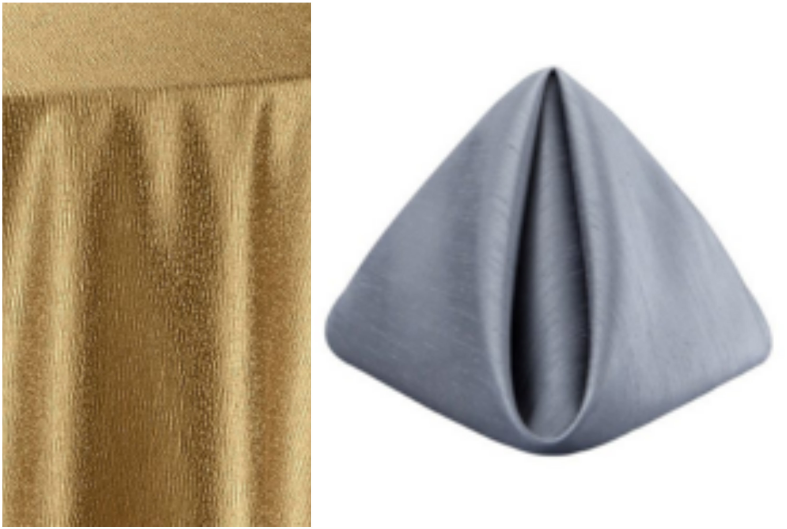 Gold Cotier Table Linen and Gunmetal Shantung Napkin | BBJ Linen