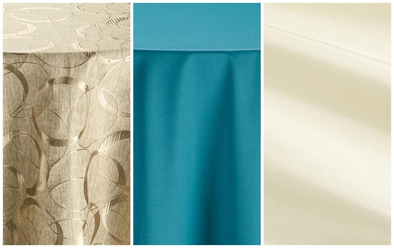 Caspian Twill Table Linen and Champagne Halo Table Linen and Ivory Shantung Napkins | BBJ Linen