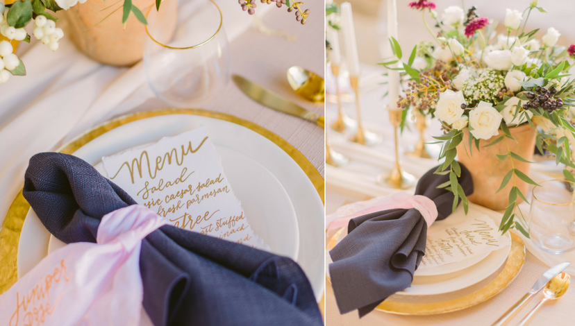 Blue Gold Wedding Tablescape | BBJ Linen