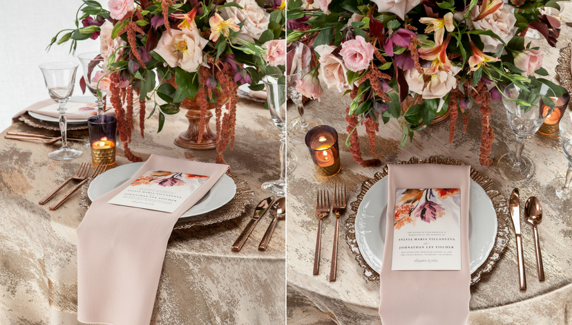 Light Pink and Gold Tablesetting | BBJ Linen