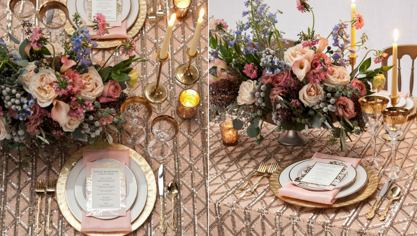 Pink and Gold Sequin Table Decor | BBJ Linen