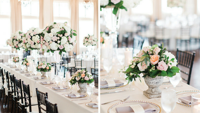 All White Wedding Decor with Pink and Peach