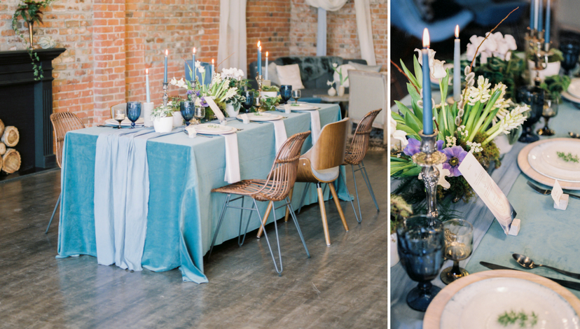 Blue Velvet Table Event Design | BBJ Linen