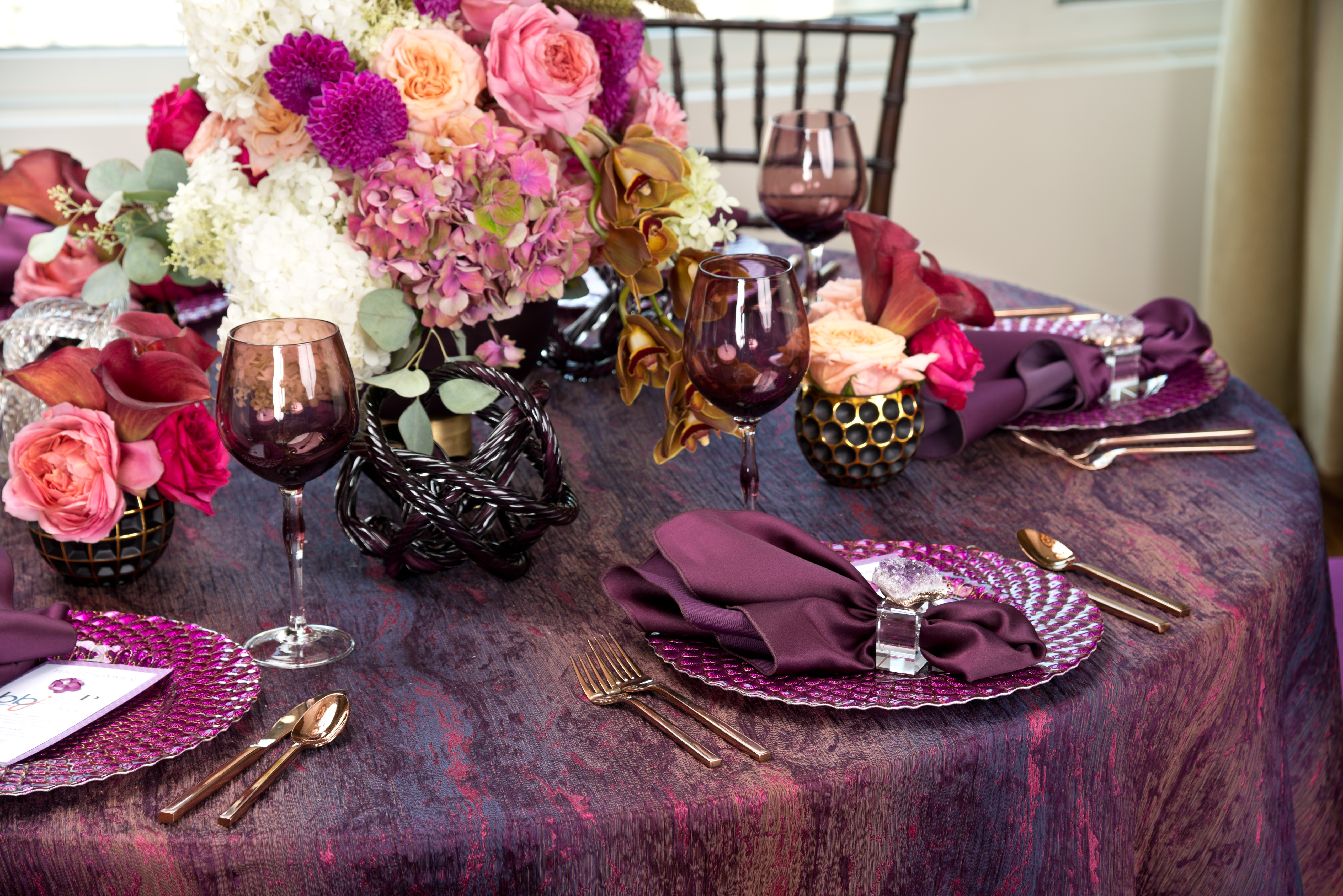 Purple Marble Table At NoMI Kitchen | BBJ Linen