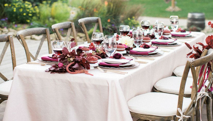 vintage wedding table in cream and burgundy
