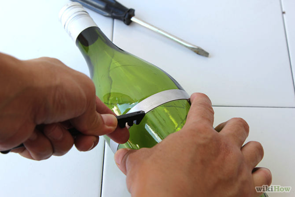 How to Make a Chandelier from Old Wine Bottles Step 2 Score Bottles