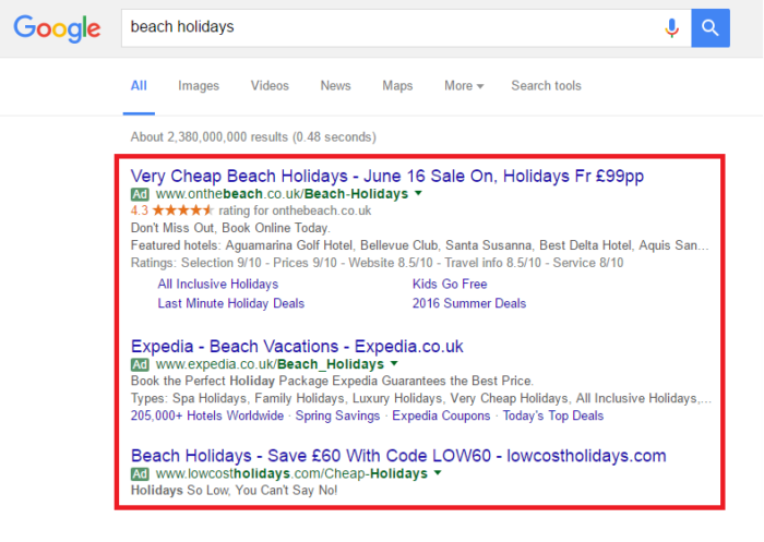 Beach holidays PPC