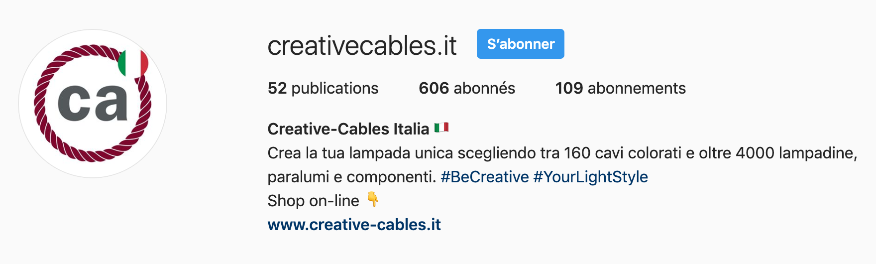Biografia Instagram di Creative-Cables Italia