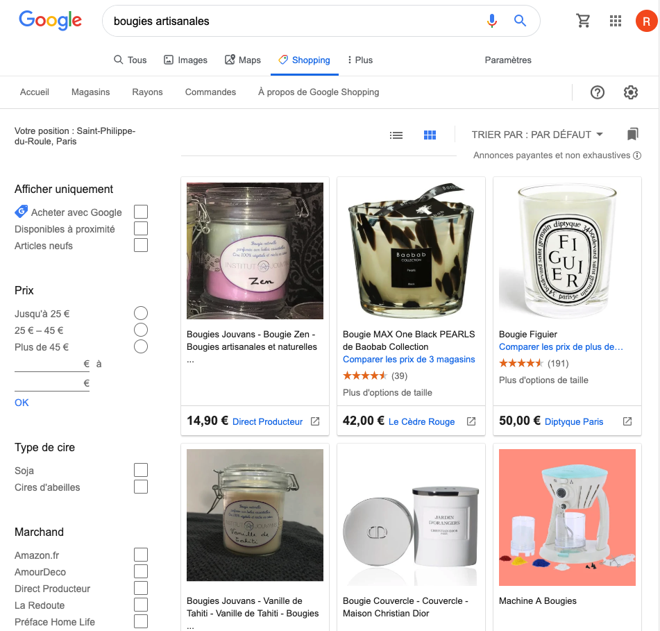 Page Google Shopping