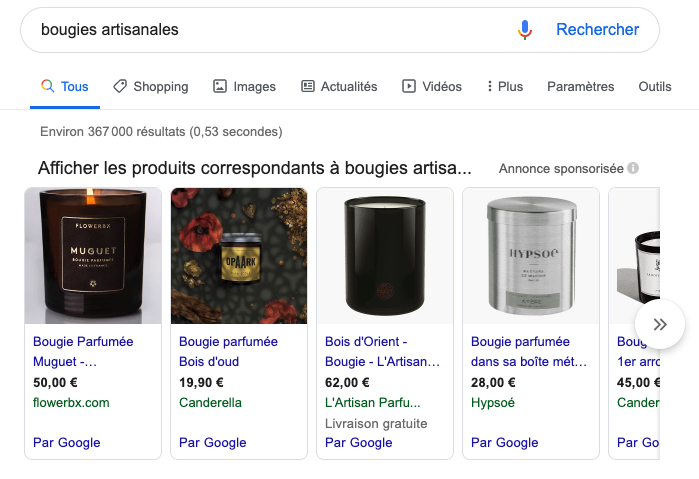 Encart Google Shopping