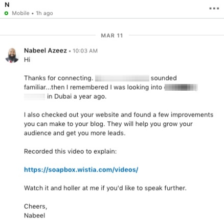 linkedin direct message good example