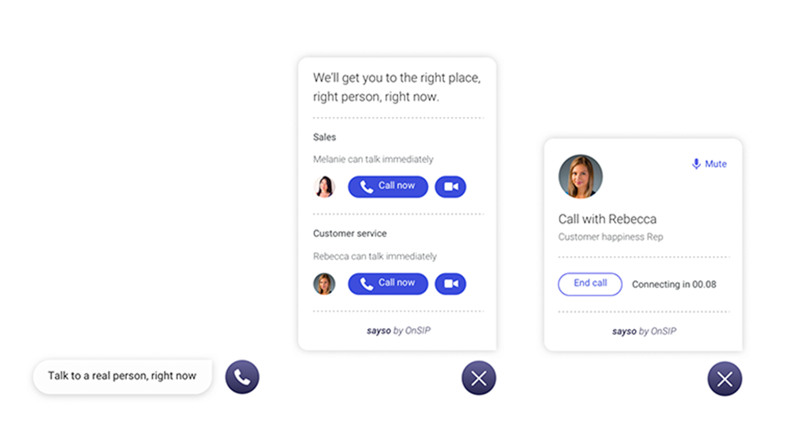 Visitors initiate direct calls to reps who are available and qualified