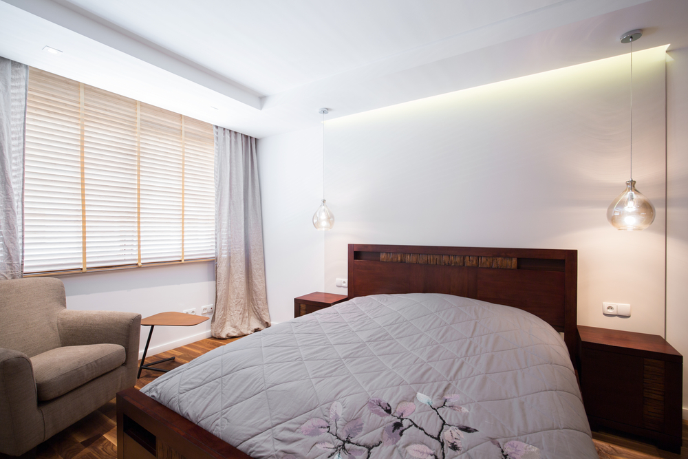Photo of simple design light bedroom with double bed