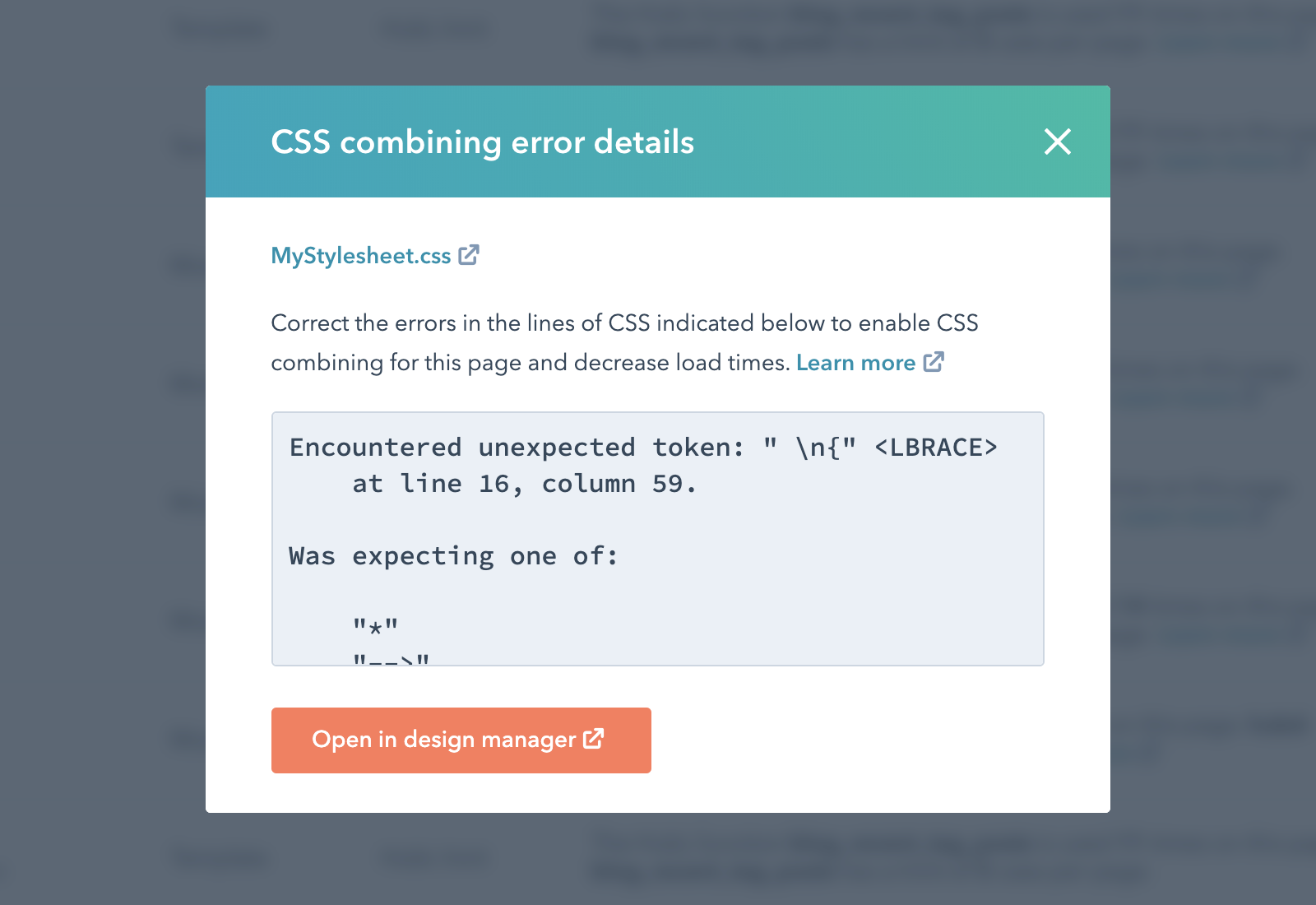 Syntax errors details modal