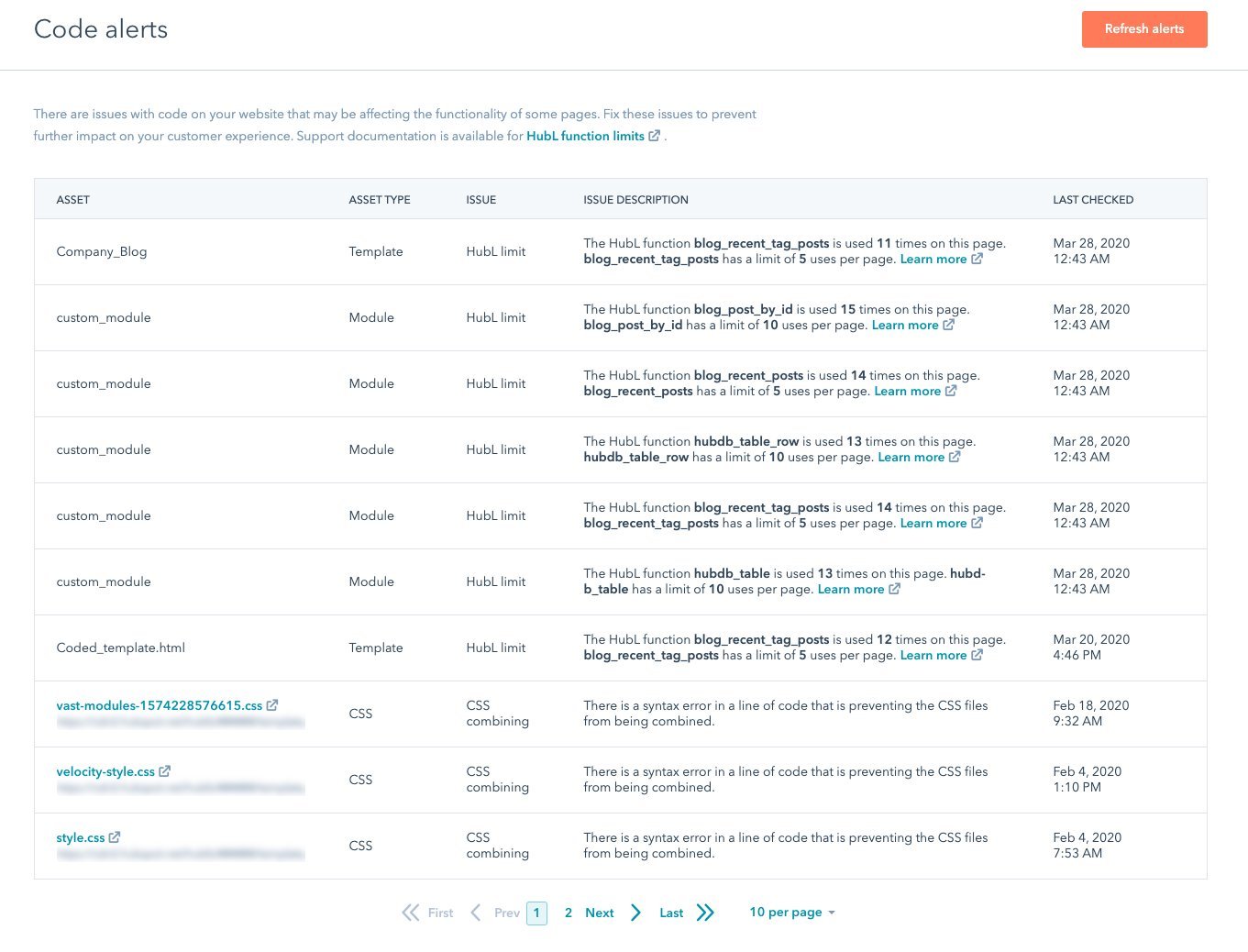 Dashboard for code alerts