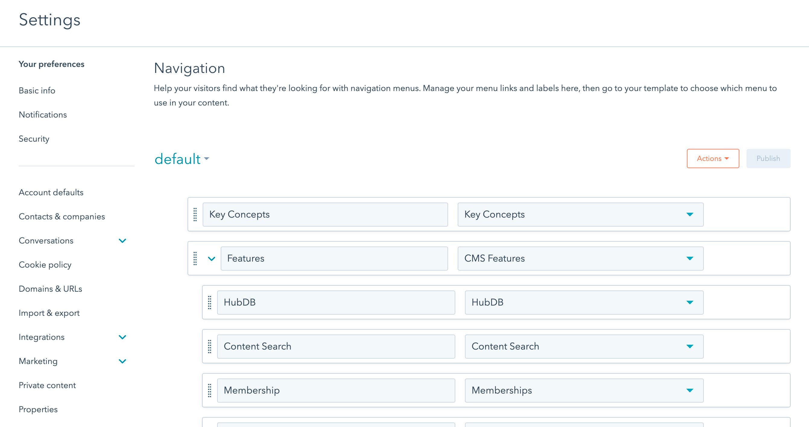Navigation settings screen