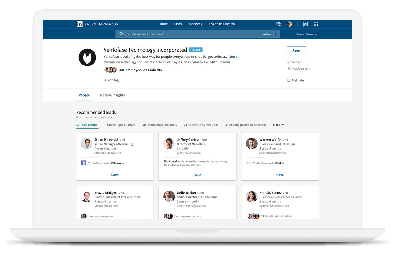 LinkedIn Sales Navigator dashboard