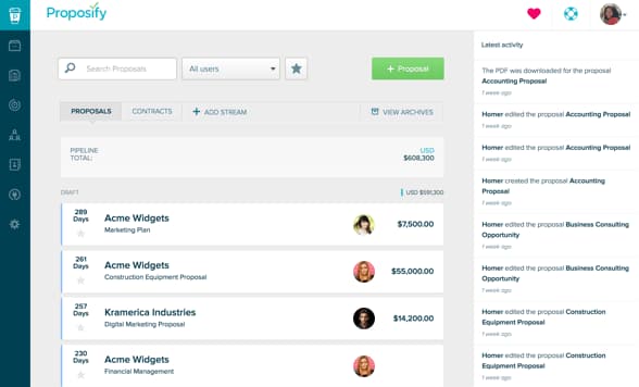 Proposify dashboard
