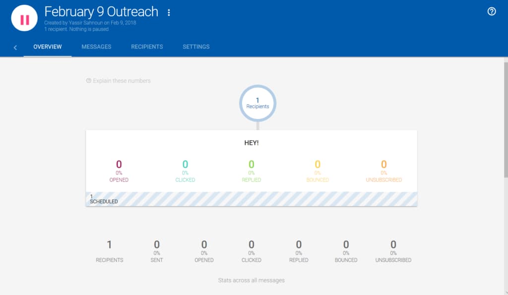 Mailshake dashboard
