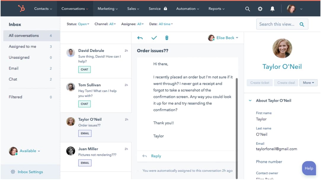 HubSpot CRM contact conversation