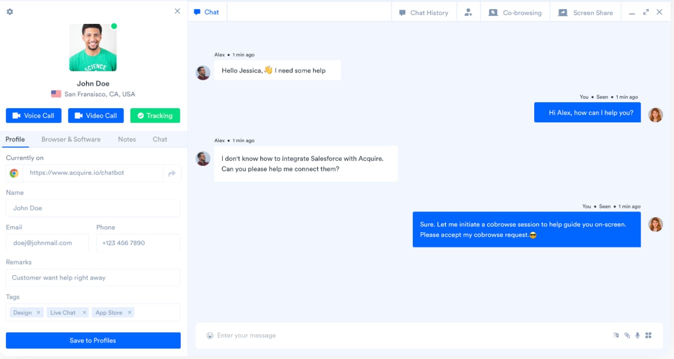 Acquire live chat window