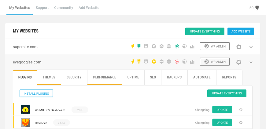 wpmu dev wordpress site management tool