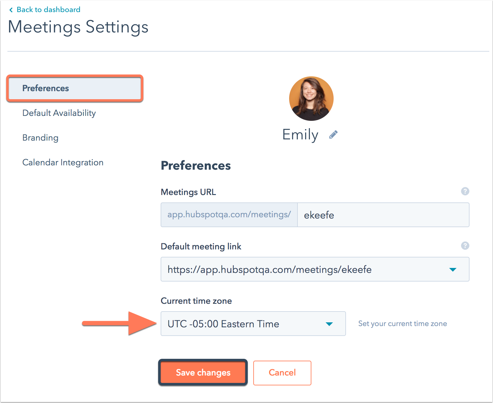 How can I set my time zone for the meetings tool?