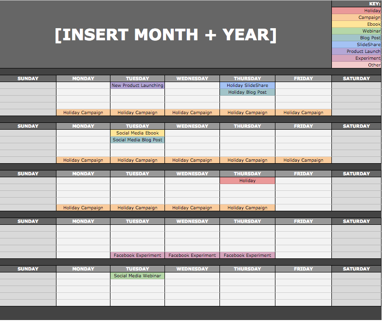 Hubspot's Social Media Content Calendar