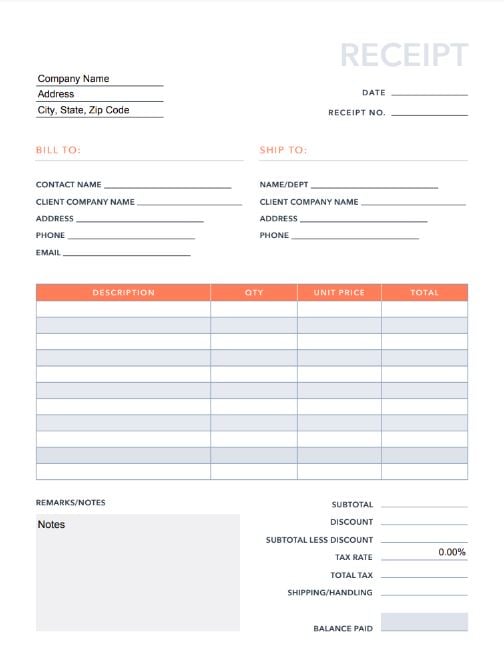 Simple Receipt Template For Excel