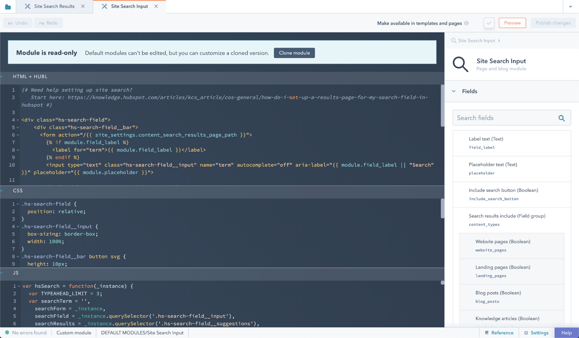 default search module
