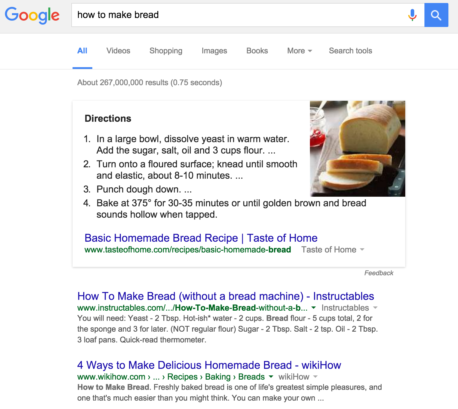 Featured Snippet: how to make bread