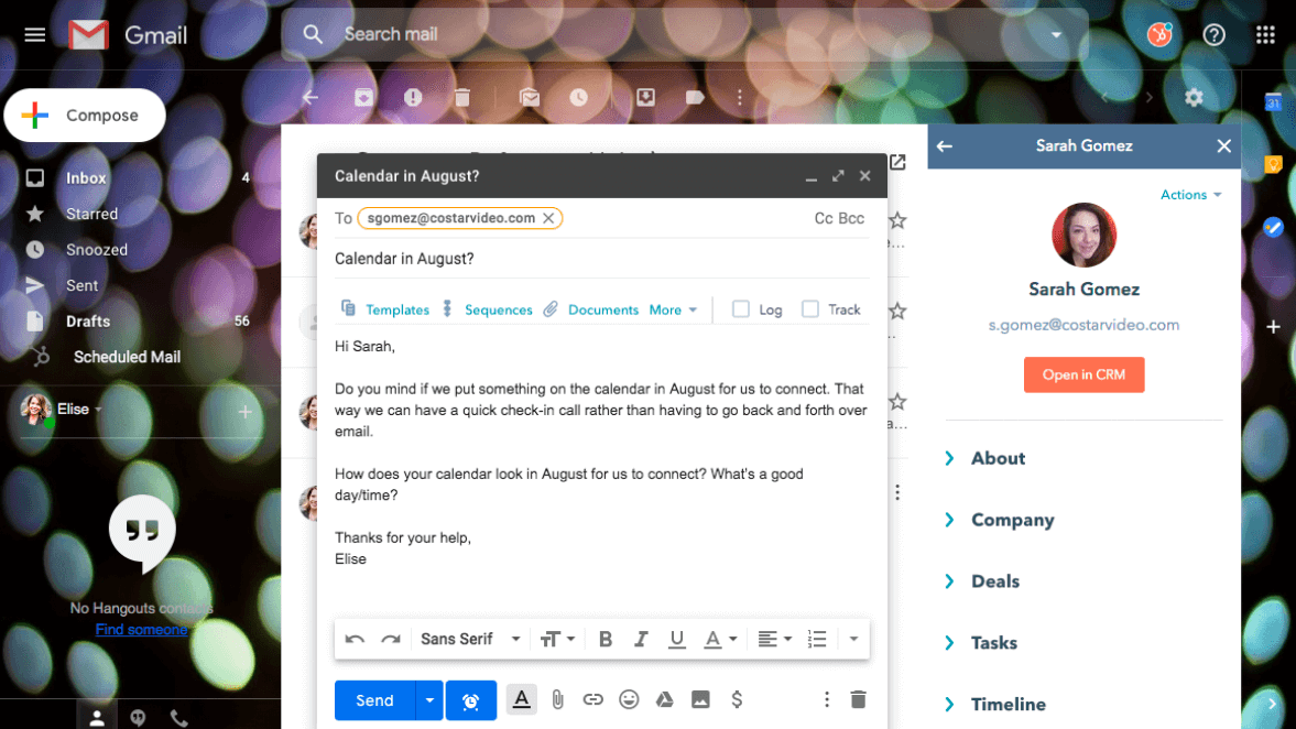 HubSpot email compose view