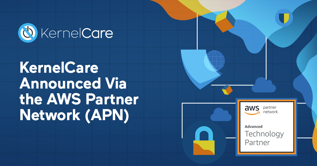 KernelCare über das AWS Partner Network (APN) angekündigt Titel, AWS-Logo, kernelcare-Logo