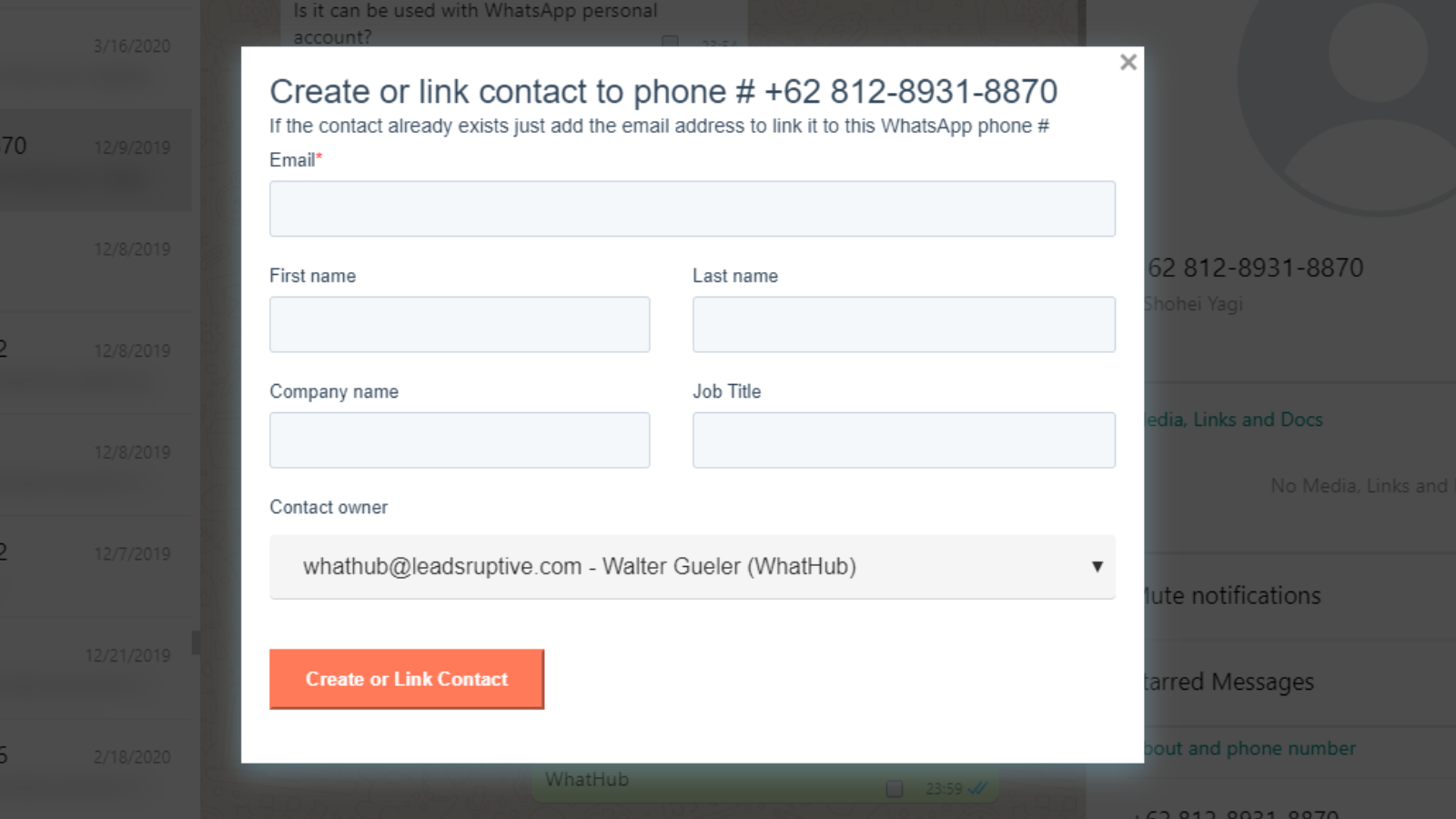 Create new contacts / Link existing contacts