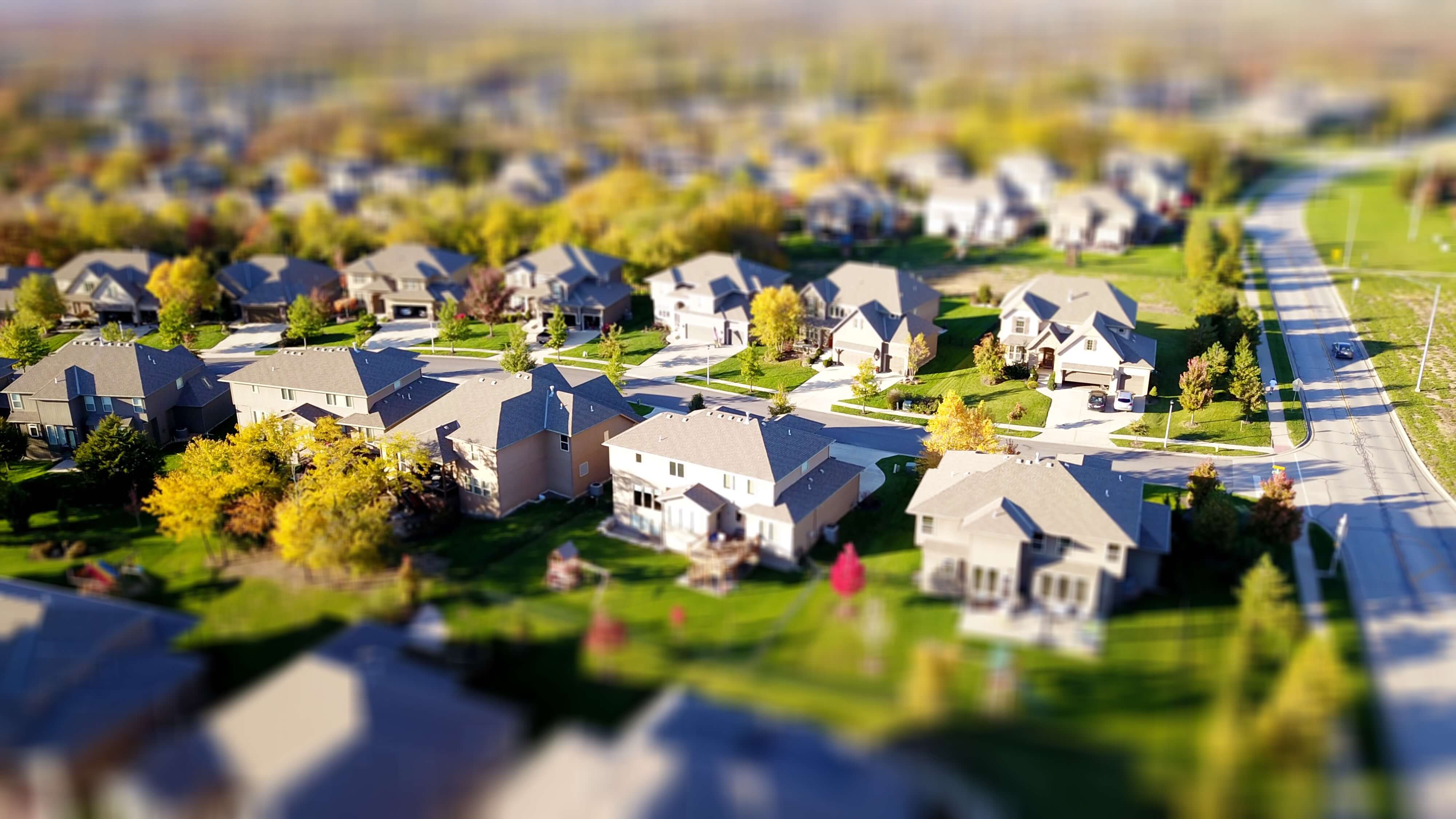Aerial image of houses and properties.