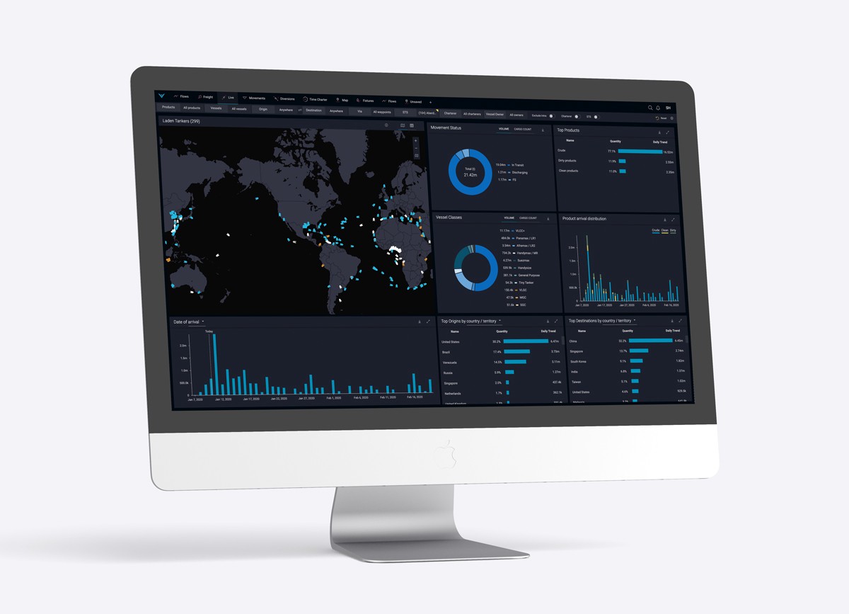 Vortexa Analytics platform on a computer screen