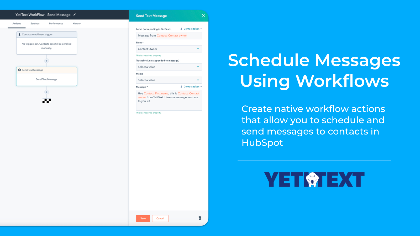 Quick and easy HubSpot Workflow Actions for sending text messages